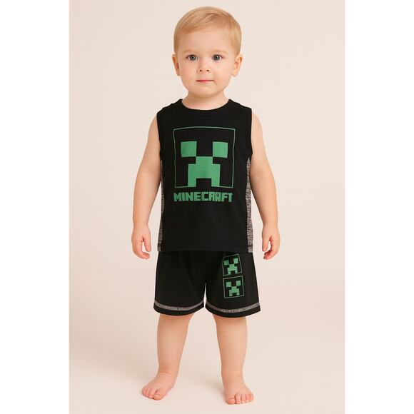 NWT Minecraft Toddler Boys' Creeper 2-Piece Set Size 2T Black, Green - Picture 1 of 6